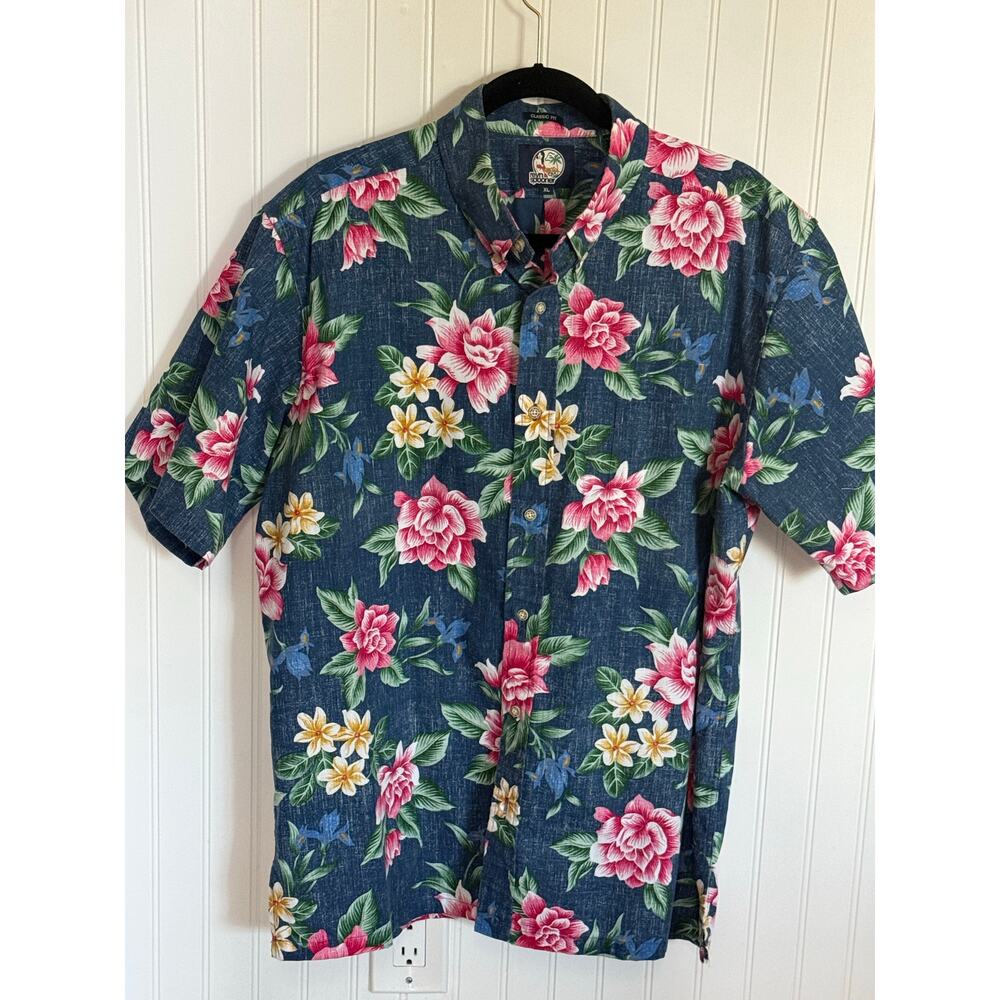 Reyn Spooner Hawaiian XL Hou Pau Nui shirt blue floral Aloha button front